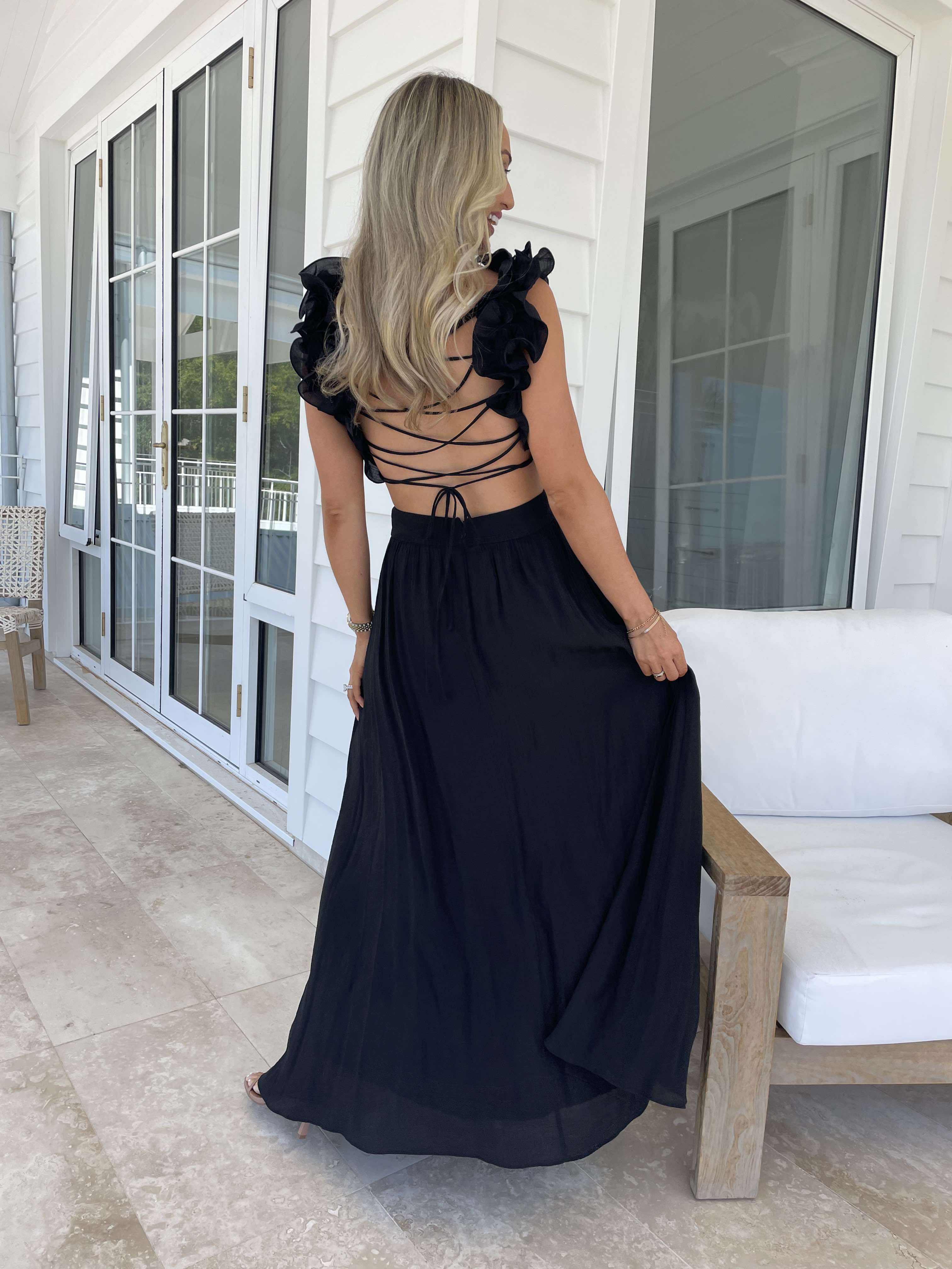 LACE UP BACK MAXI DRESS black Frankii Clothing